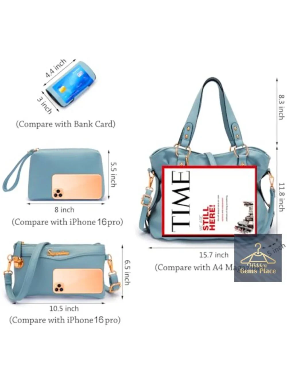 4pcs Hobo Tote Handbag Set Soft Vegan Leather Large Capacity Detachable Strap